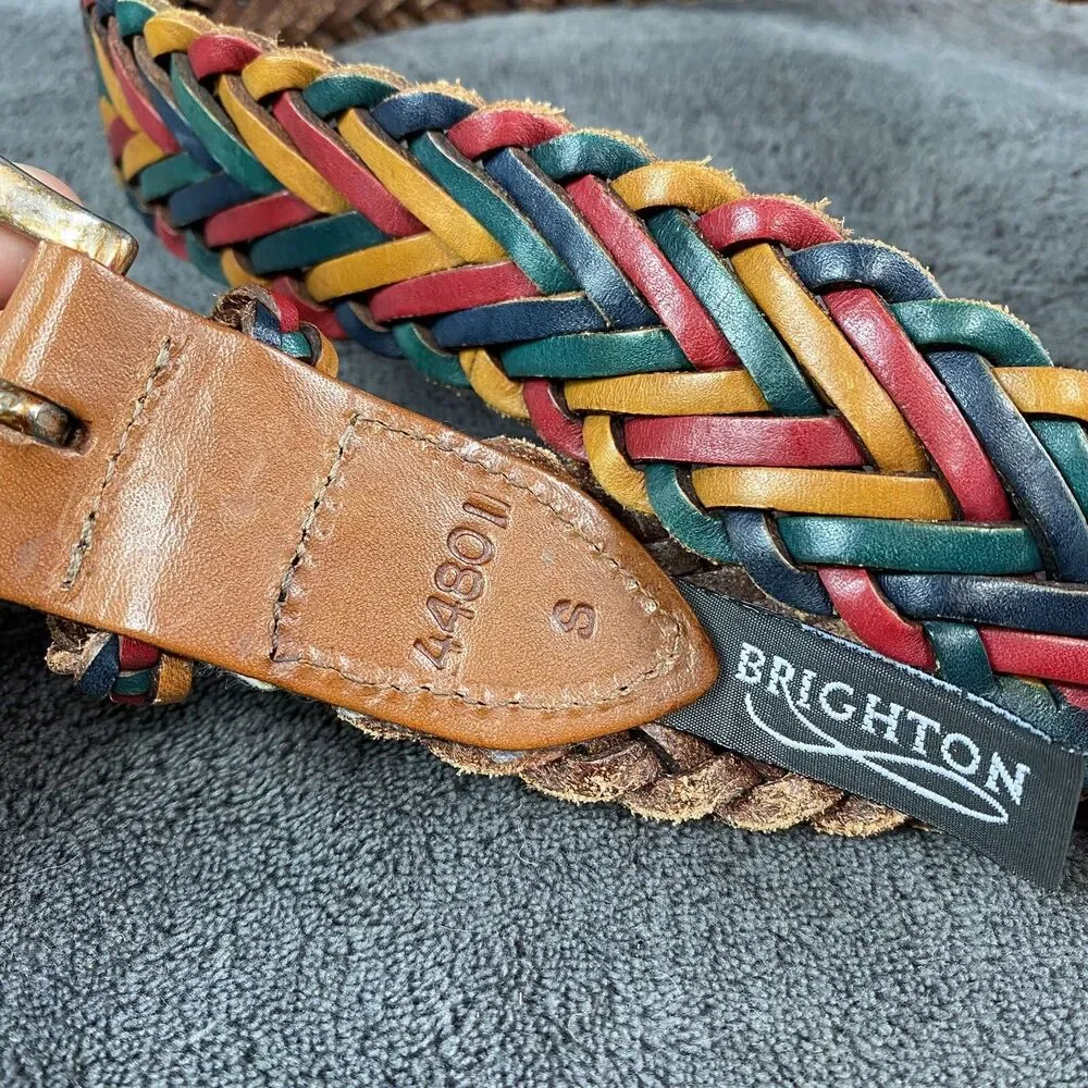Brighton Vintage Rainbow Braided Leather Belt Small Colorful Western Boho 44801
